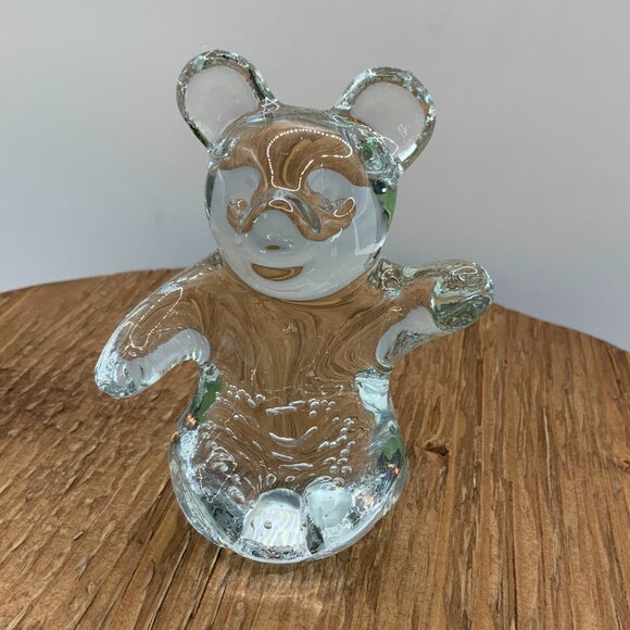 Clear Vintage Glass Sitting Teddy Bear Controlled Bubbles Paperweight Figurine - Picture 1 of 8